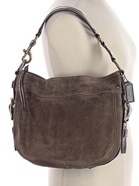 Coach Legacy Suede Hobo Bag Brown Leather Trim Brass Hardware Y2K Style #12661